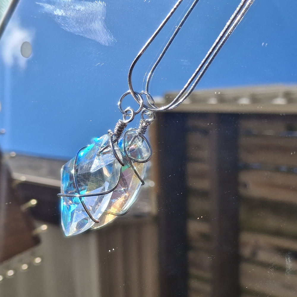 Aurora Aura Crystal Pendant Necklace - Silver Wire Wrap